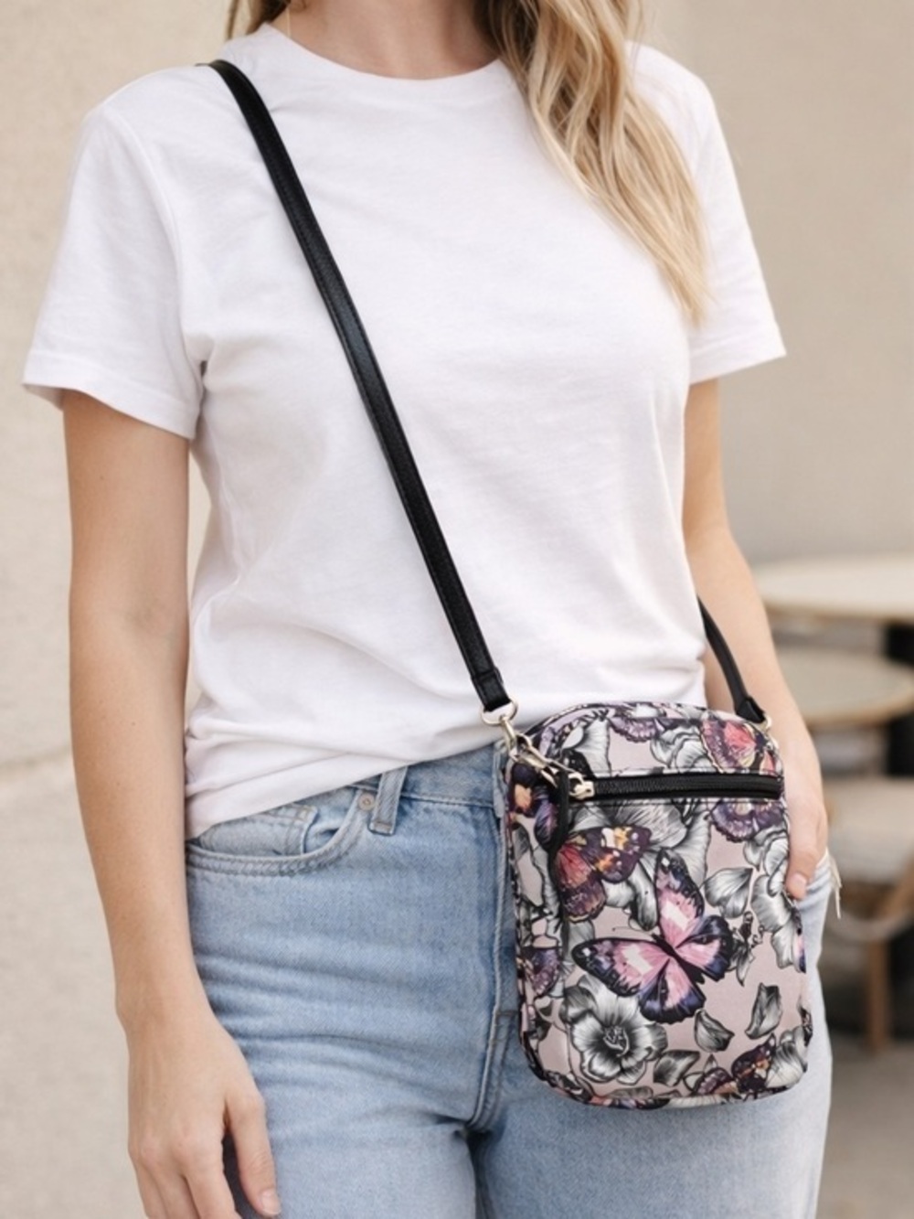Floral Butterfly Floral Crossbody Bag